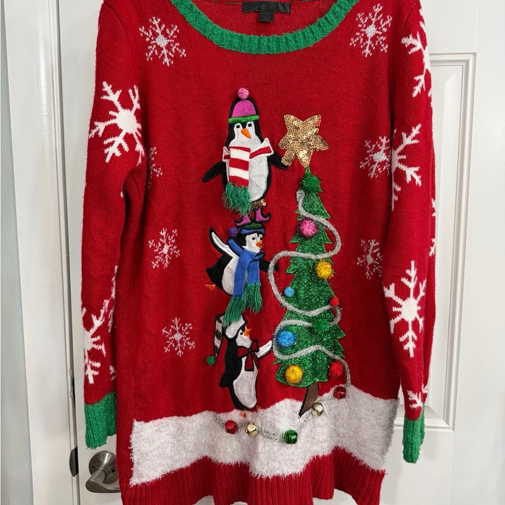 Festive Red Penguin Sweater